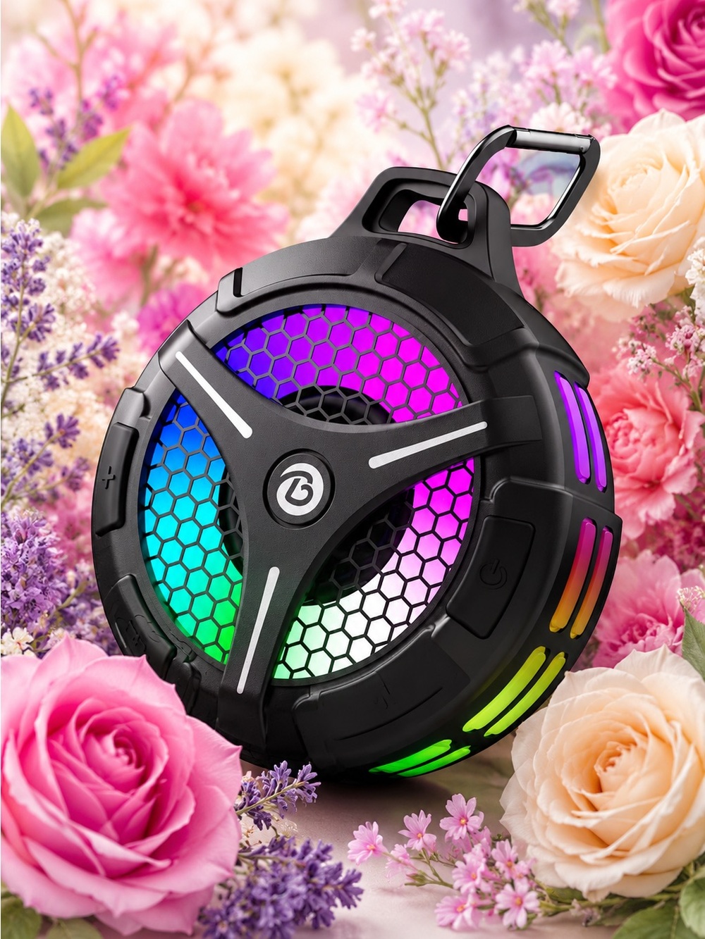 Waterproof Portable Bluetooth Speaker with RGB Lights - Black